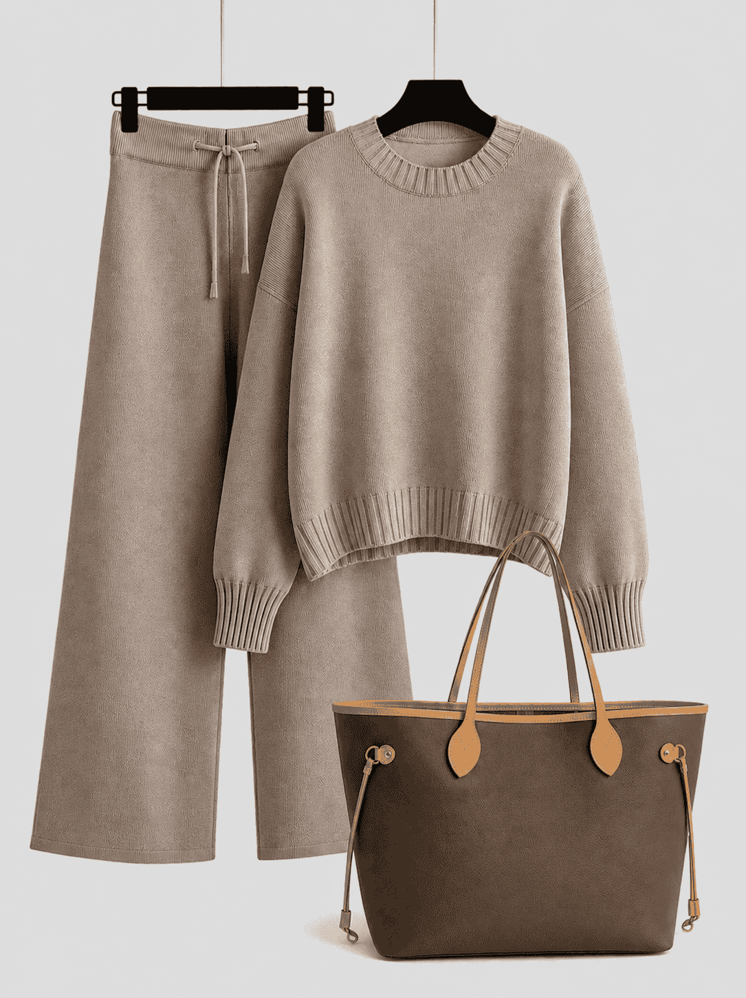 Luxe Knit Set with Strap Chain Bag