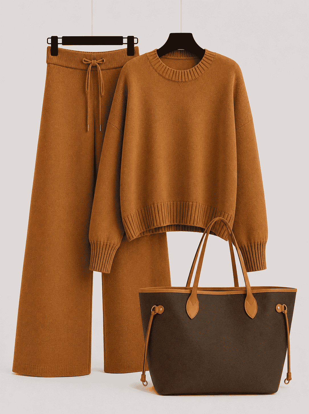 Luxe Knit Set with Strap Chain Bag