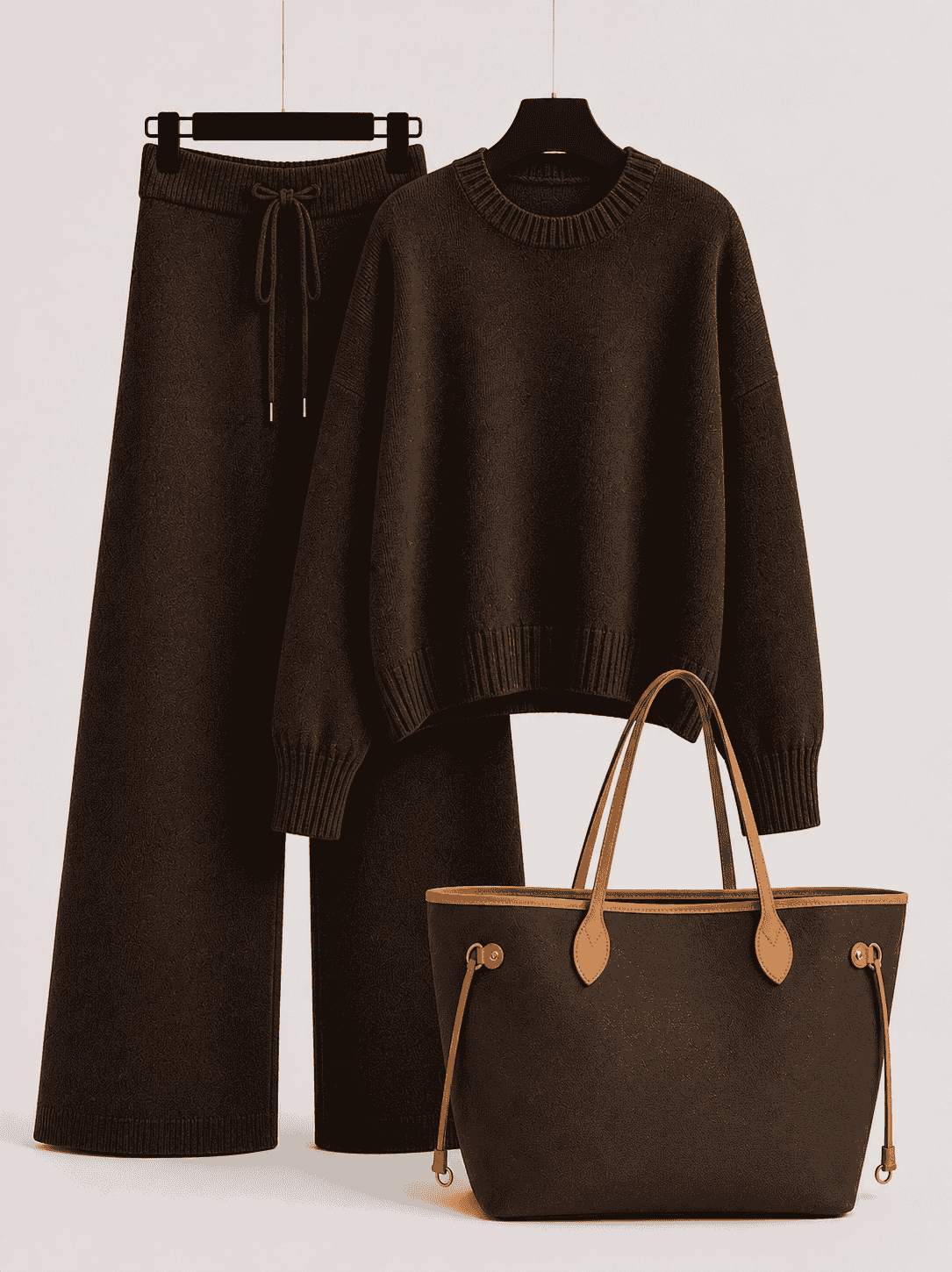 Luxe Knit Set with Strap Chain Bag