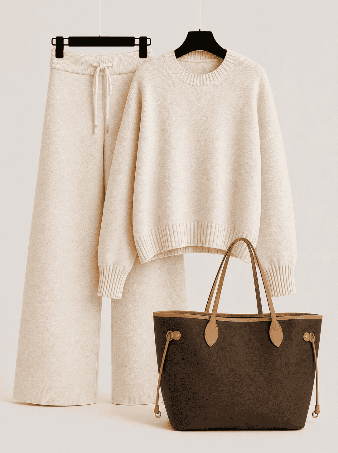 Luxe Knit Set with Strap Chain Bag
