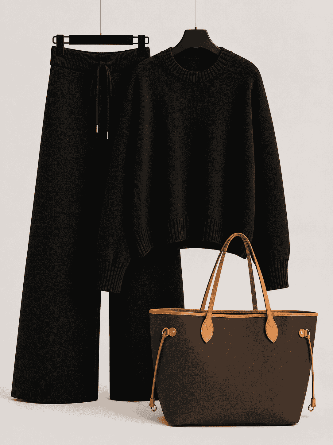 Luxe Knit Set with Strap Chain Bag