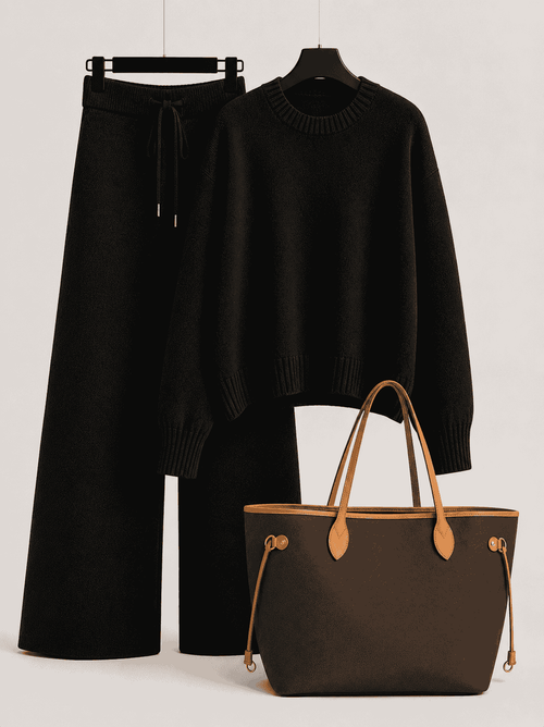 Luxe Knit Set with Strap Chain Bag
