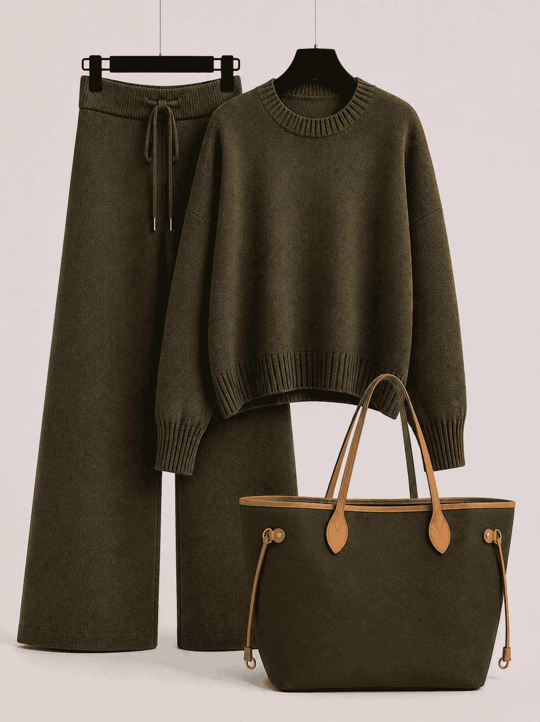Luxe Knit Set with Strap Chain Bag
